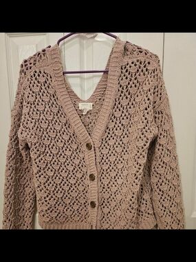 Nicole Miller VINTAGE Chrochet Cardigan Sweater - Dusty Rose